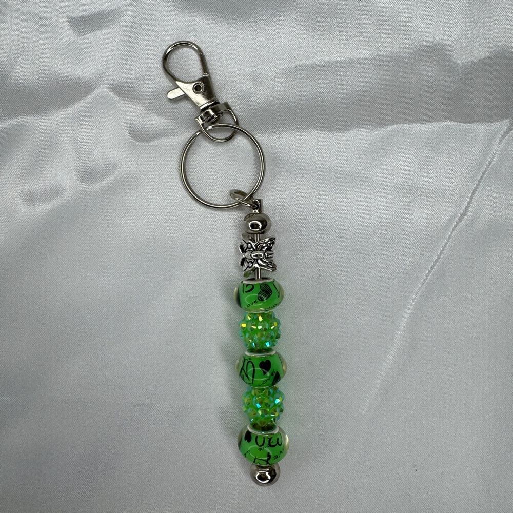 Addie’s Bagcharm Keychains Green With Heart Beads And Butterfly